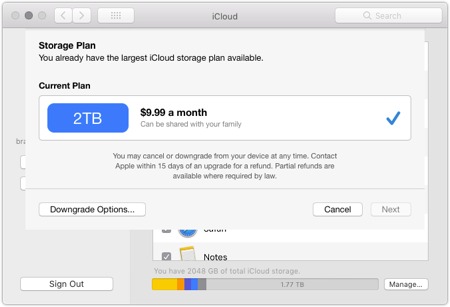 iCloud storage options
