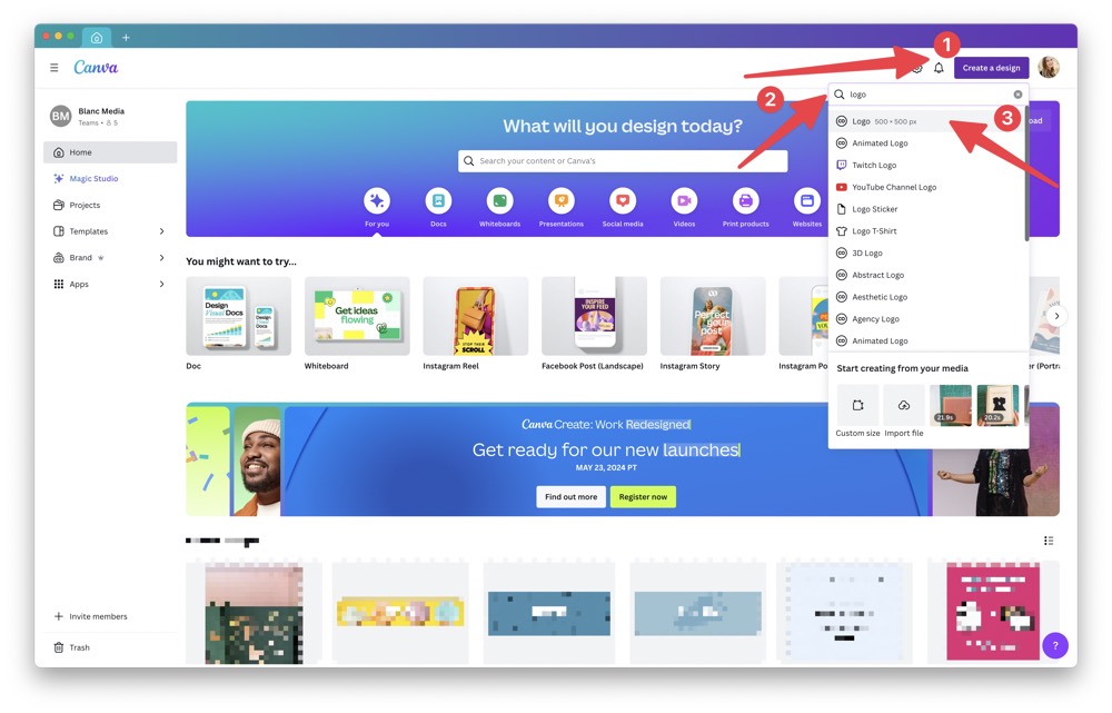 Create design in Canva